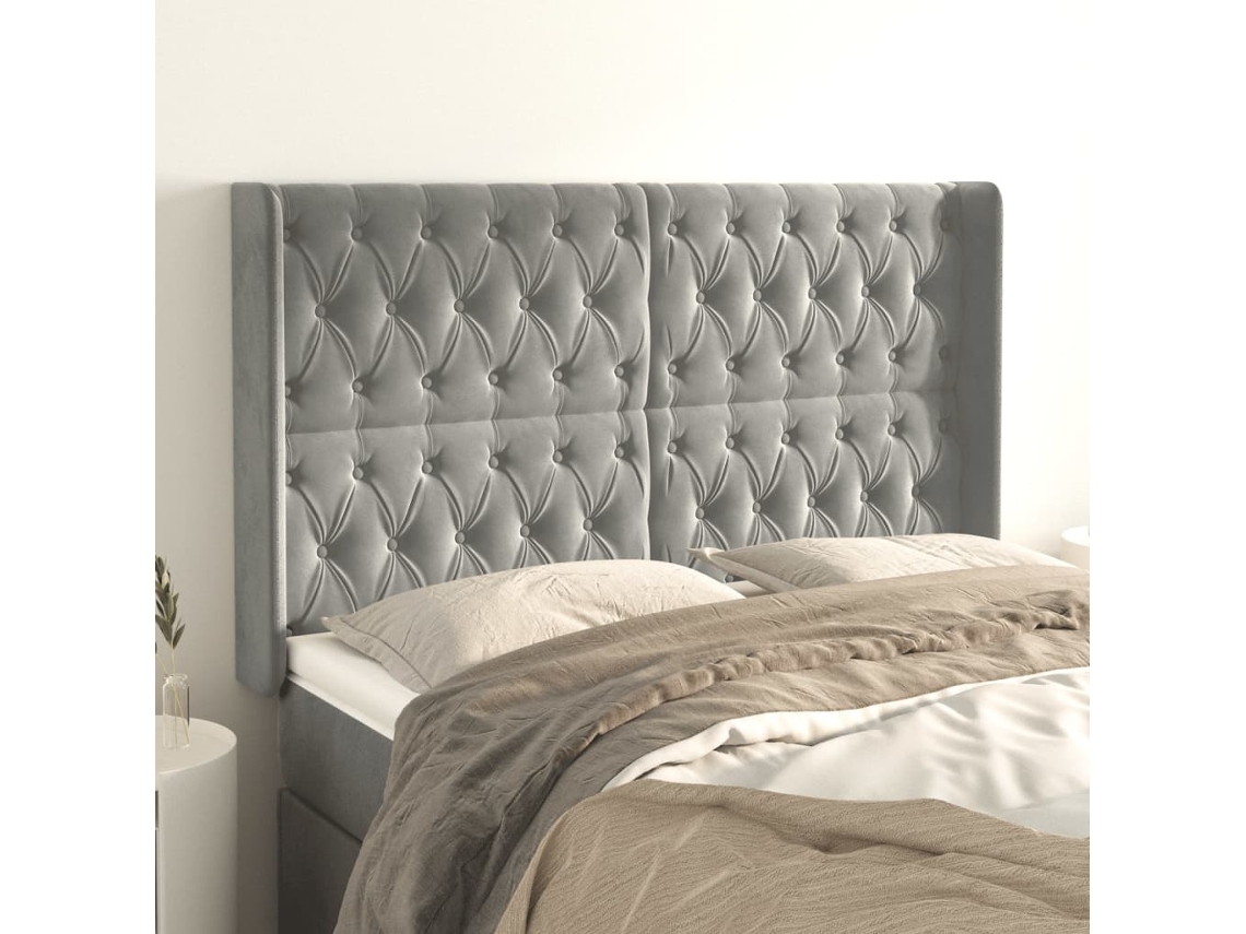 Cabecero Con Orejas De Terciopelo Gris Claro 147x16x118/128 Cm