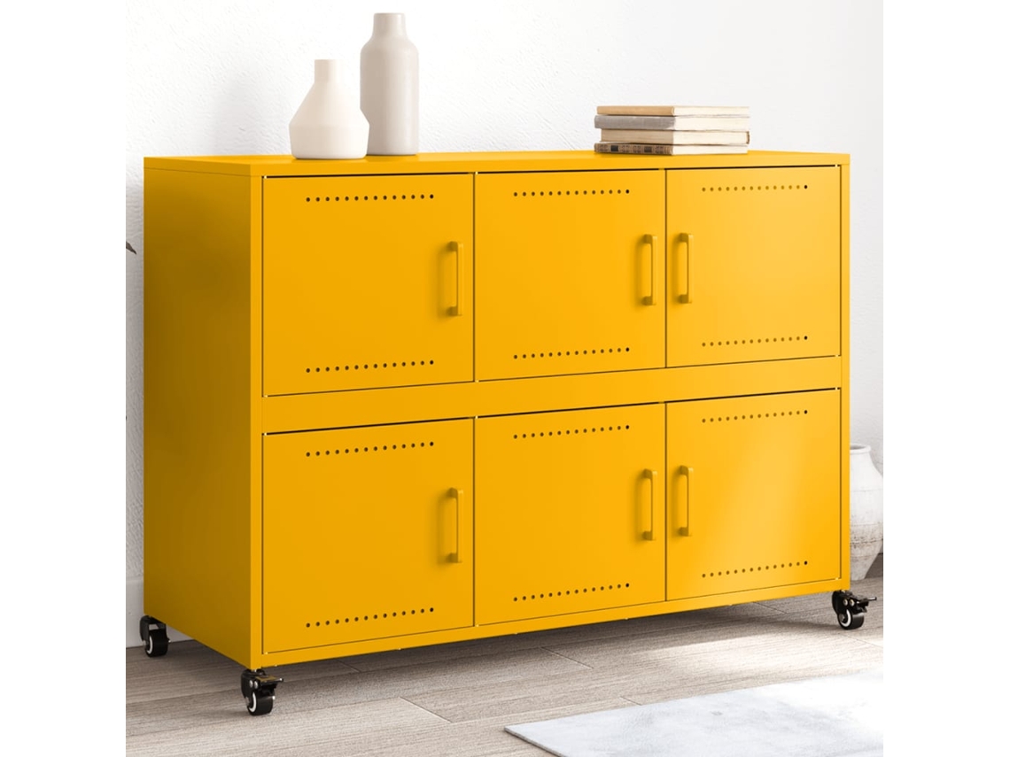 Aparador De Acero Amarillo Mostaza 100,5x39x72 Cm