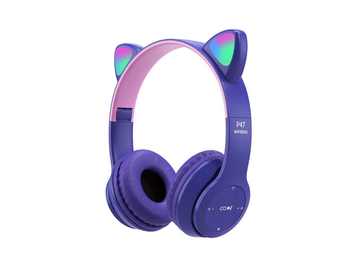Orejas De Gato Se Iluminan Auriculares Dibujos Animados Estudiantes Niños Inalámbrico Plegable Púrpura