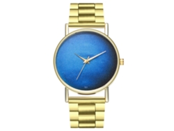 Reloj De Pulsera Unisex Con Brazalete De Acero Aleado, Movimiento De Cuarzo, Esfera Redonda Azul, A La Moda.