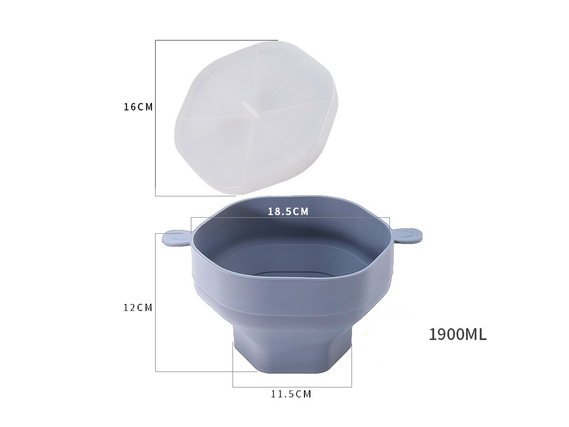 Recipiente plegable de silicona para palomitas de maíz en microondas con tapa, gran capacidad. Mdug (gris)