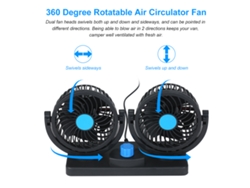 Ventilador USB de 12 V con boquilla giratoria de 360° y 2 velocidades para escritorio, coche y oficina.