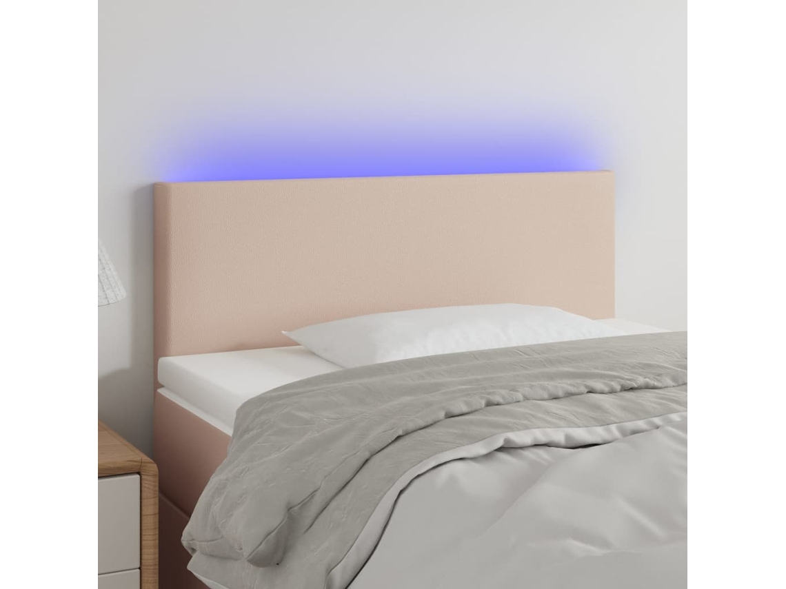 Cabecero Con Led Cuero Sintético Color Capuchino 100x5x78/88 Cm