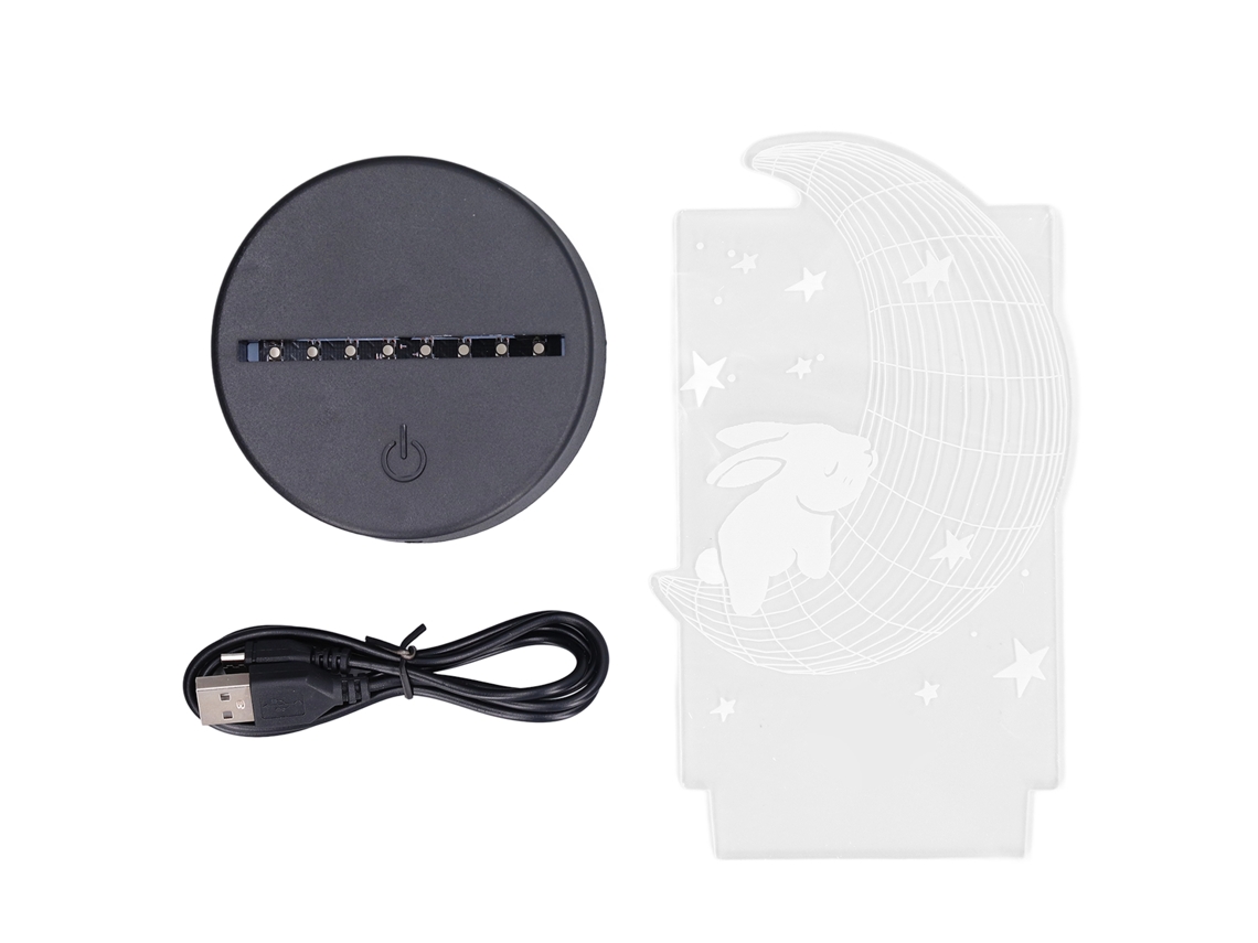 Lámpara de mesa LED 3D con forma de conejo lunar, 7 colores, interruptor táctil, USB, decorativa para niños