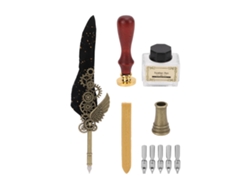 Juego de pluma estilográfica de estilo retro, elegante y refinado, con punta de acero inoxidable, resistente al desgaste, color negro.