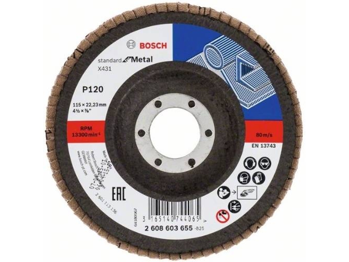Disco de Lija BOSCH en Lamelas X431 - Steard para Metal 115 mm - 22,23 mm - 120
