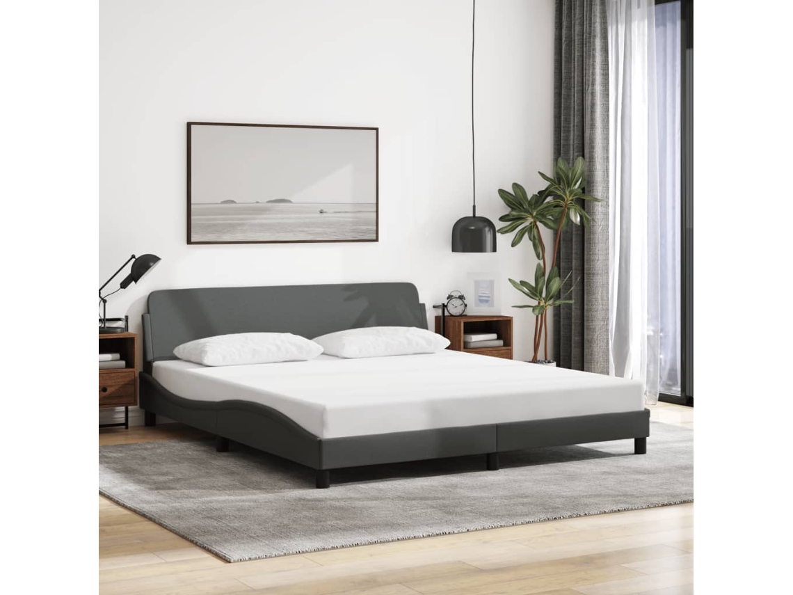 Cama Sin Colchón De Tela Gris Oscuro 160x200 Cm