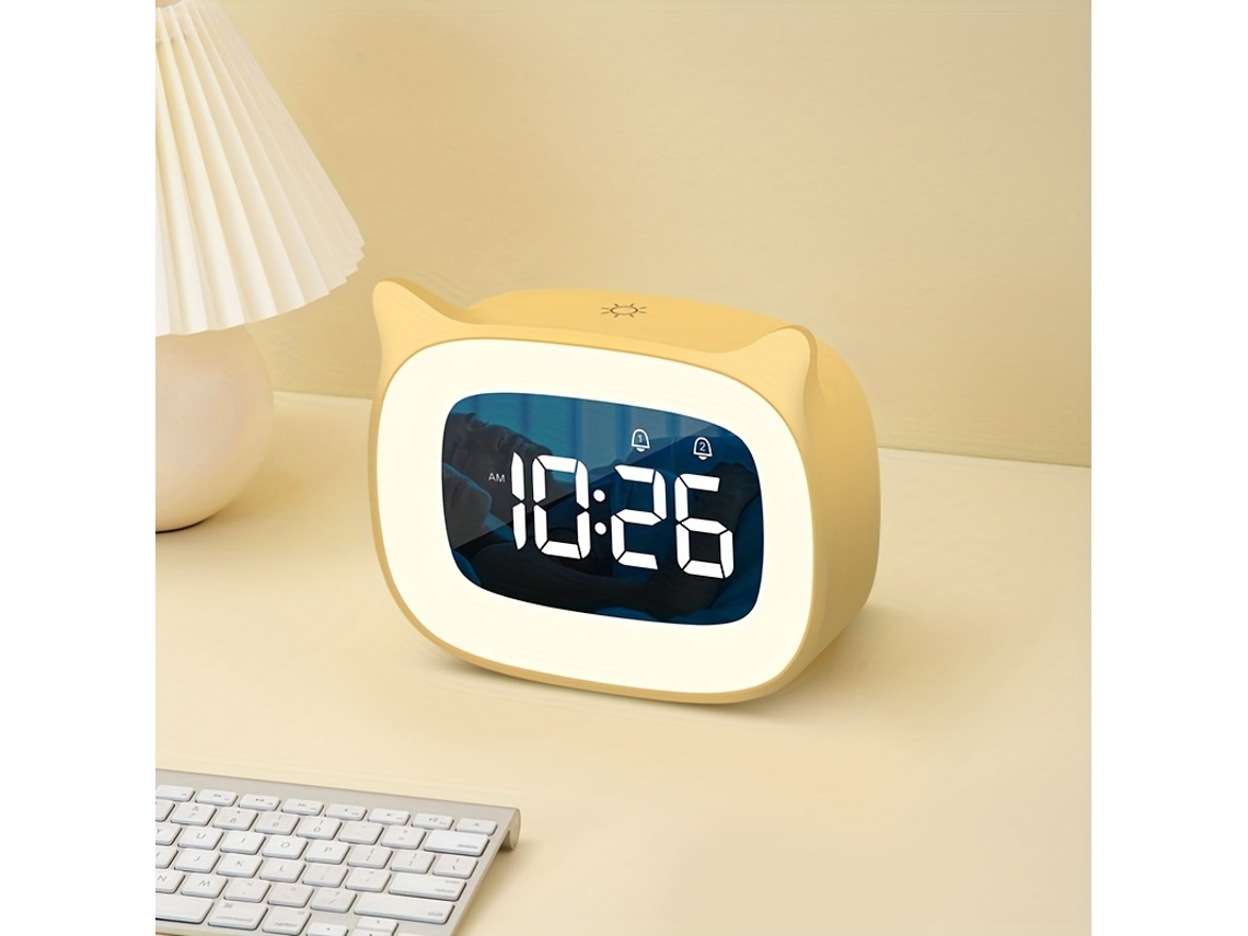 Reloj digital con luz nocturna y 18 melodías de STELASPLEN, con diseño de orejas de gato.