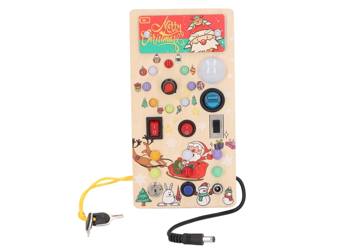 Ats-tablero Ocupado Para Bebés Con 8 Interruptores Led Estilo Navideño Juguete Sensorial De Madera Para Menores De 1 Año