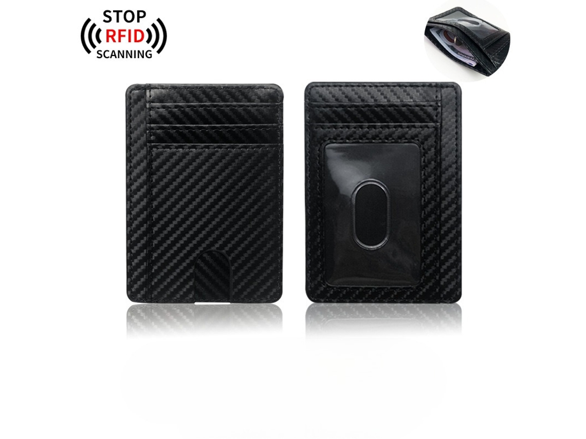 Cartera minimalista delgada de cuero negro con bloqueo RFID Hexinyigjly