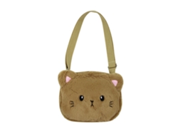 Bolso bandolera de felpa con estampado de gato - Bolso cruzado infantil de poliéster - Marrón