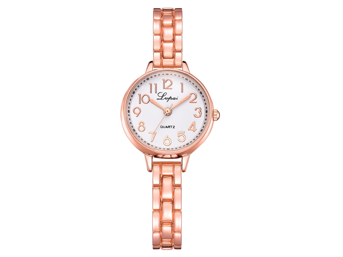 Reloj De Pulsera Lvpai Para Mujer De Aleación Con Esfera Redonda Y Movimiento De Cuarzo De Oro Blanco.