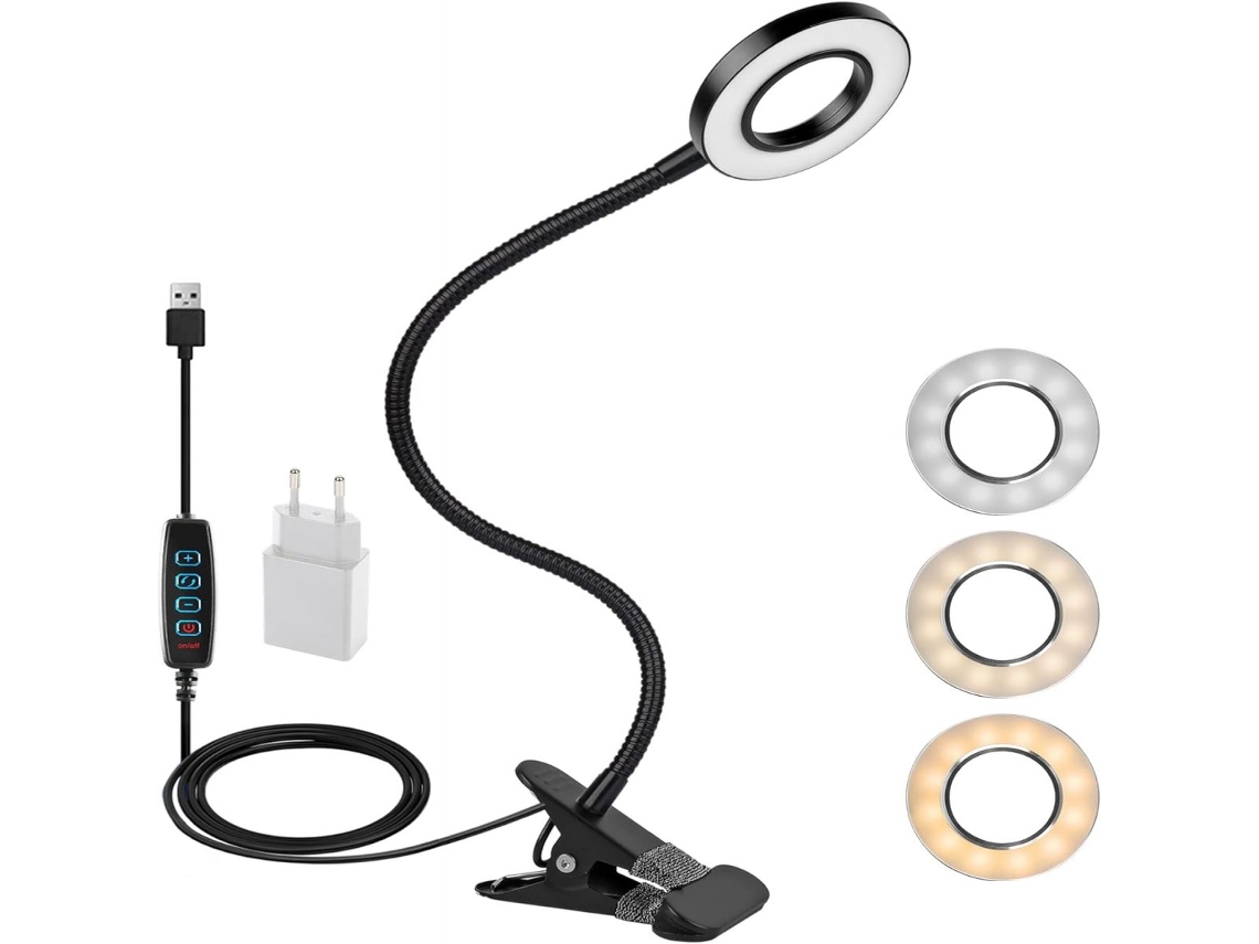 Lámpara de noche flexible de 360°, 12 W, 10 niveles de brillo/3 modos, con adaptador CE (negra)