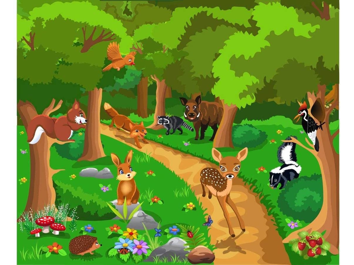 Fotomural OEDIM Infantil Animales en el Bosque (Multicolor - 200x150cm - Vinilo)