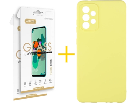Kit Funda + 2 Protectores de Pantalla Samsung Galaxy A72 4G ACCETEL Liso (Amarillo)