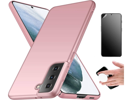Kit Carcasa Y Protector Samsung S21 Plus Ultimatte Turtleshell Y Popsocket Rosa