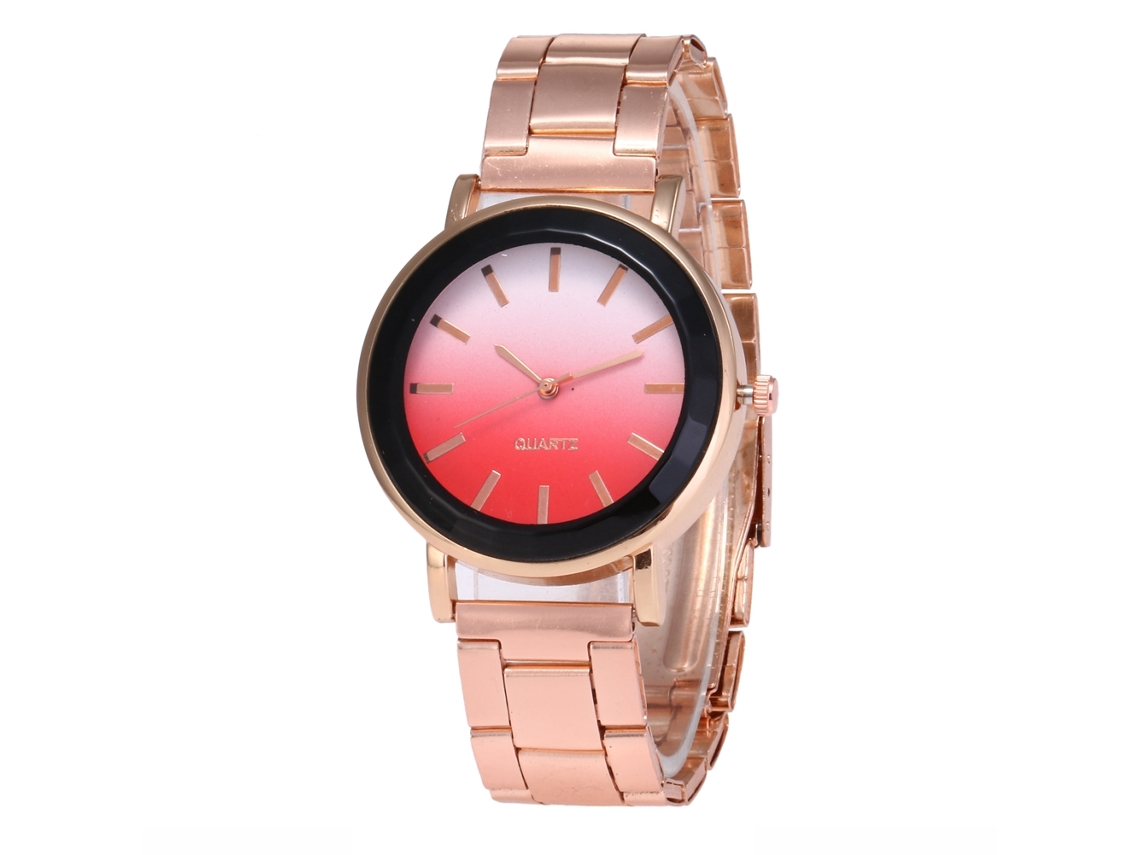 Reloj De Pulsera Unisex Zhoulianfa De Acero Inoxidable Con Esfera Redonda Degradada Y Brazalete (rojo)
