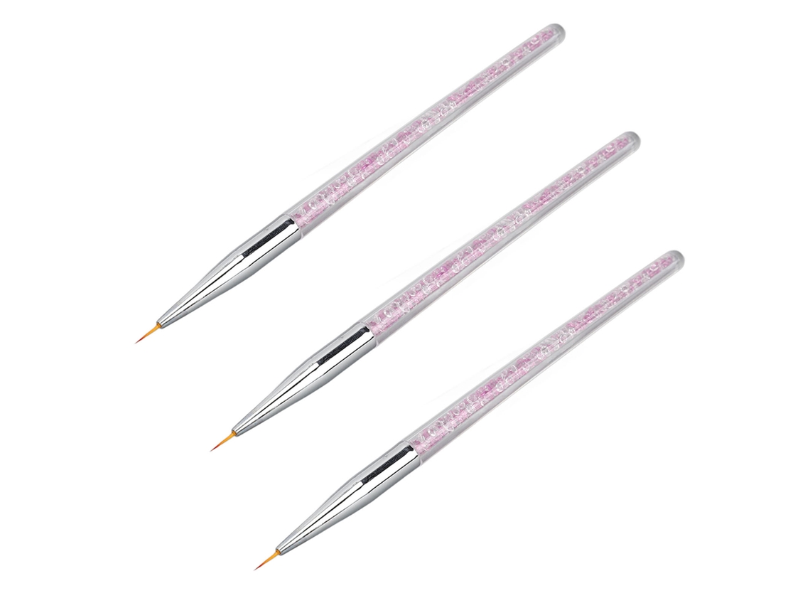 Juego de 3 pinceles delineadores para decoración de uñas con tapa protectora - Multiusos para decoración de uñas en casa y en salones de belleza.