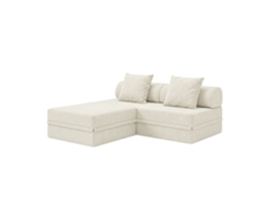 Sofá Modular 3 Lugares + Puff  Convertible  Veludo Regular Beige