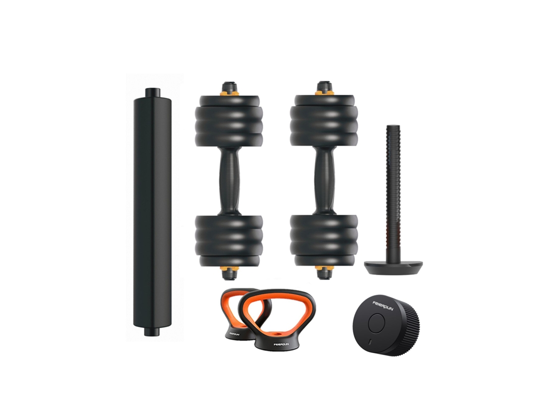 Kit de pesas conectadas V2 40Kg FED: mancuernas (pesos + barras) + barra + pesa rusa + sensor