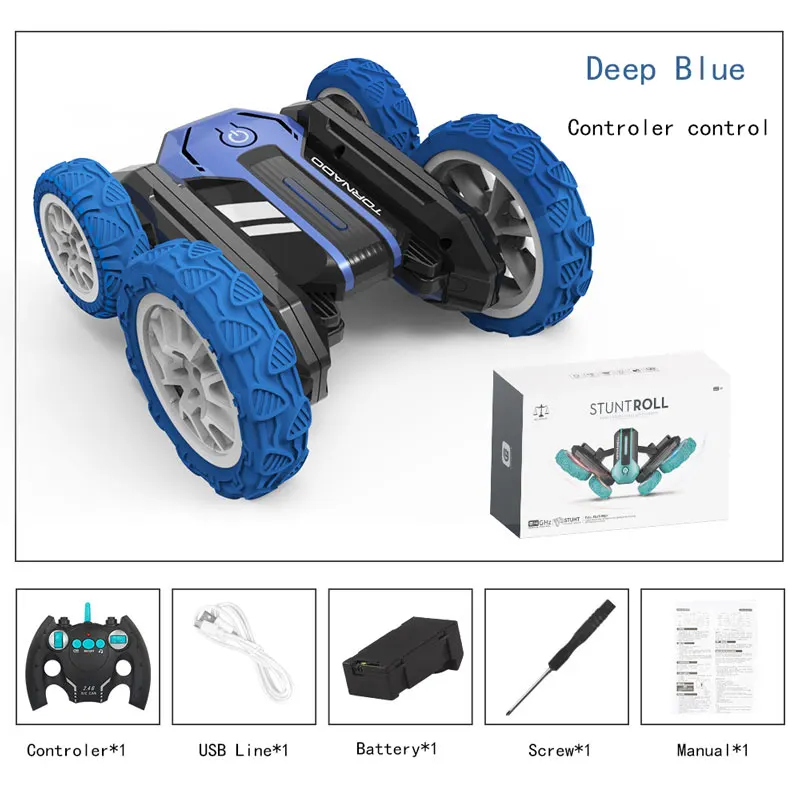 (1 batería, un control remoto) Coche de juguete con control remoto, rotación de 360°, luces LED intermitentes y música.