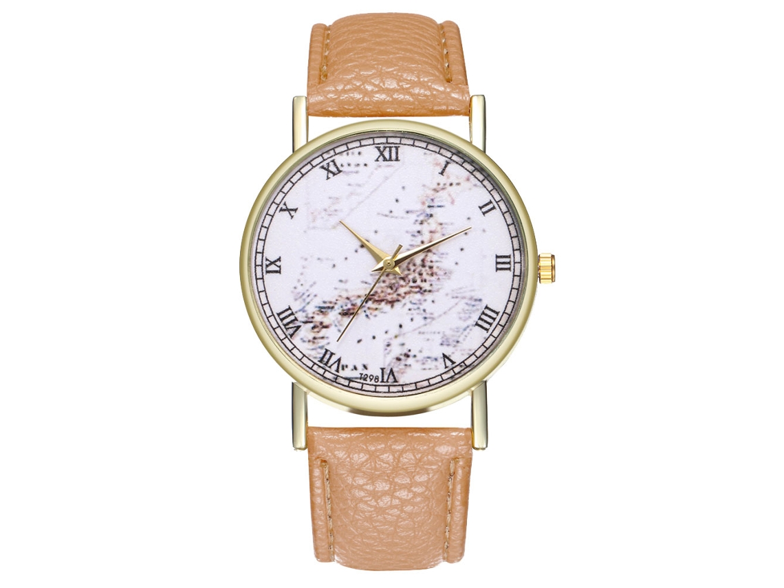 Reloj De Pulsera Analógico De Cuarzo Unisex Con Correa De Cuero Beige T298