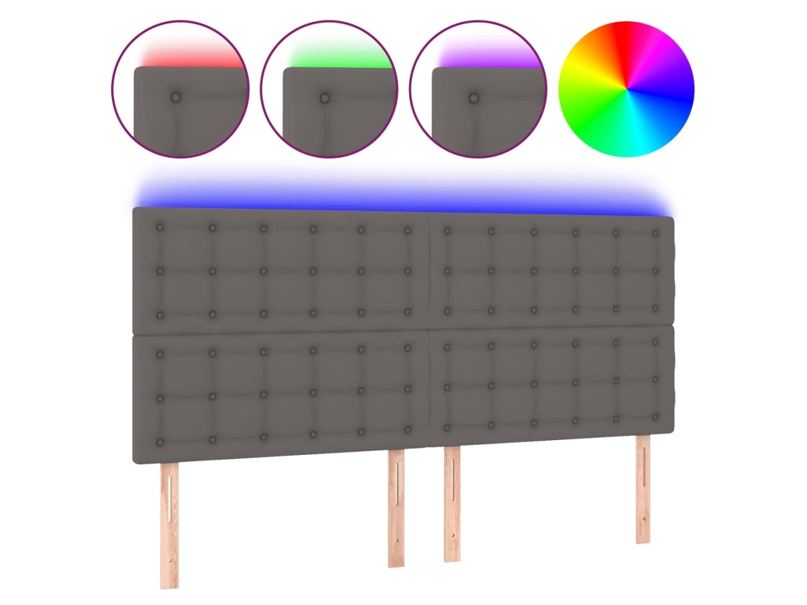 Maison Exclusive - Cabecero Con Luces Led Cuero Sintético Gris 200x5x118/128 Cm