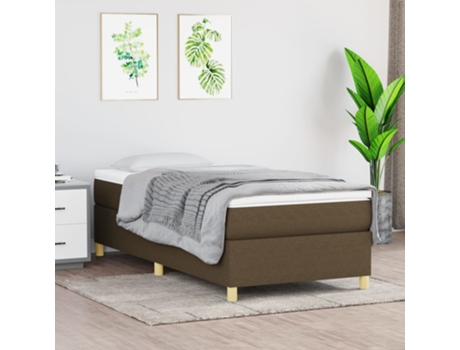 vidaXL Cama con somier y colchón 90x200 cm tela marrón oscuro