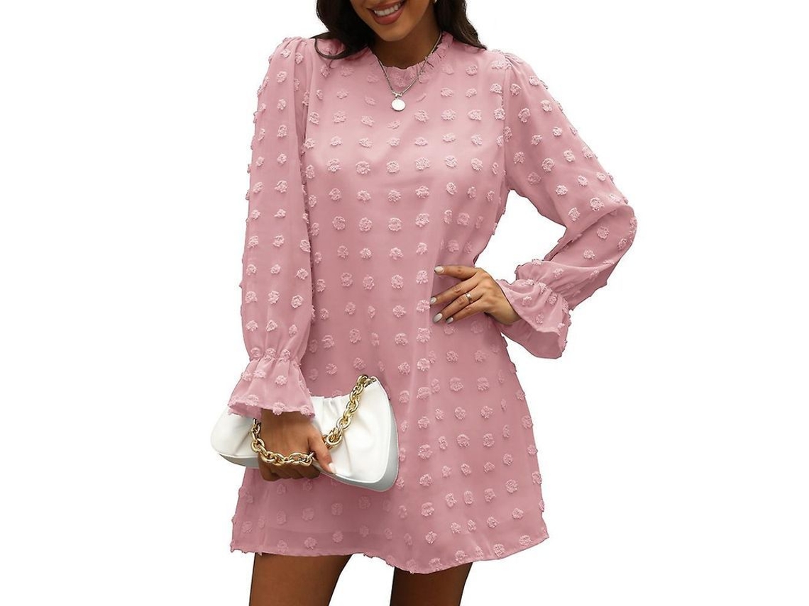 2026-vestido Midi De Chiffon Jacquard Con Manga Larga Y Cuello En V Para Mujer