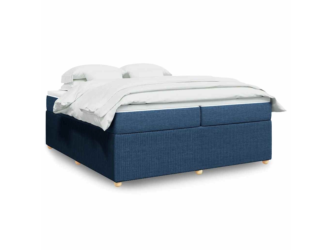 Cama Box Spring Con Colchón Tela Azul 200x200 Cm