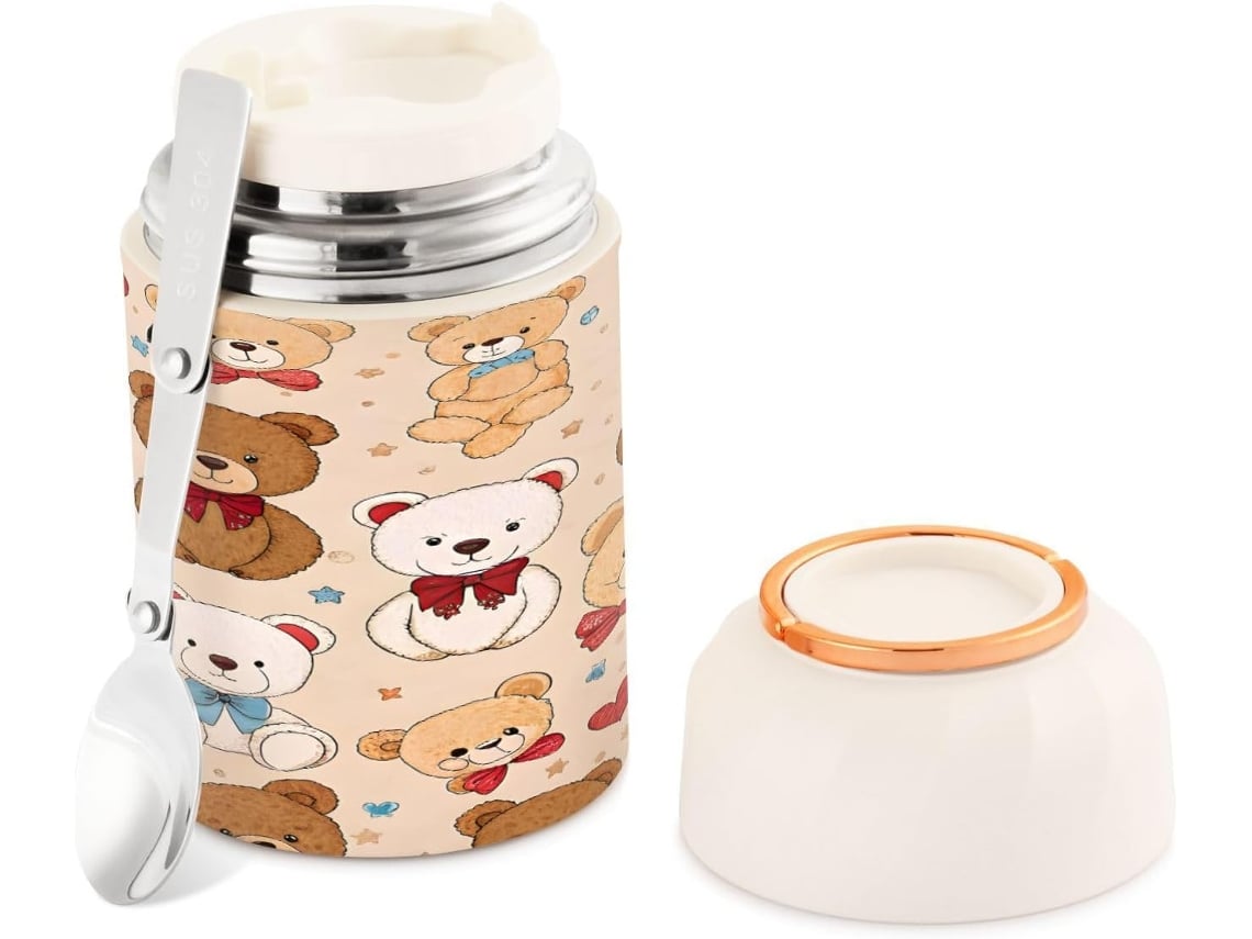 Territorio Térmico De Acero Inoxidable Sin Bpa 500 Ml Con Diseño Oso Adorable, Boca Ancha Y Cuchara Incluid...