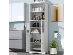 Armario Alto De Baño 57,4x28,5x160 Cm Con Espacio De Almacenamiento Y Estanterías Regulables