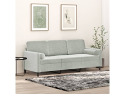 Sofá de 3 plazas con cojines terciopelo gris claro 180 cm