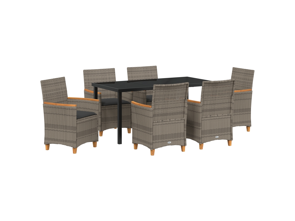Conjunto de comedor de jardín Vidaxl de 7 plazas con cojines de ratán gris