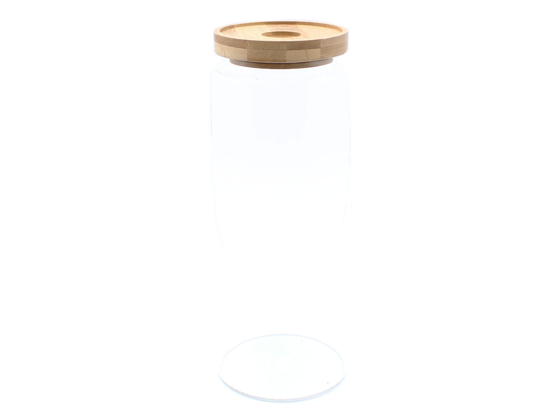 Frasco de Cristal com Tampa de Bambu 25Cm Unidade 9X25 Cm