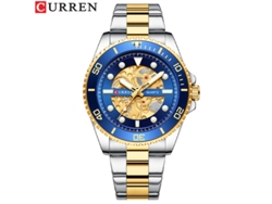 Reloj Casual Para Hombre (azul), Estilo Mecánico, Con Mecanismo De Cuarzo Esqueletizado, Correa De Acero Y Acabado Luminoso.