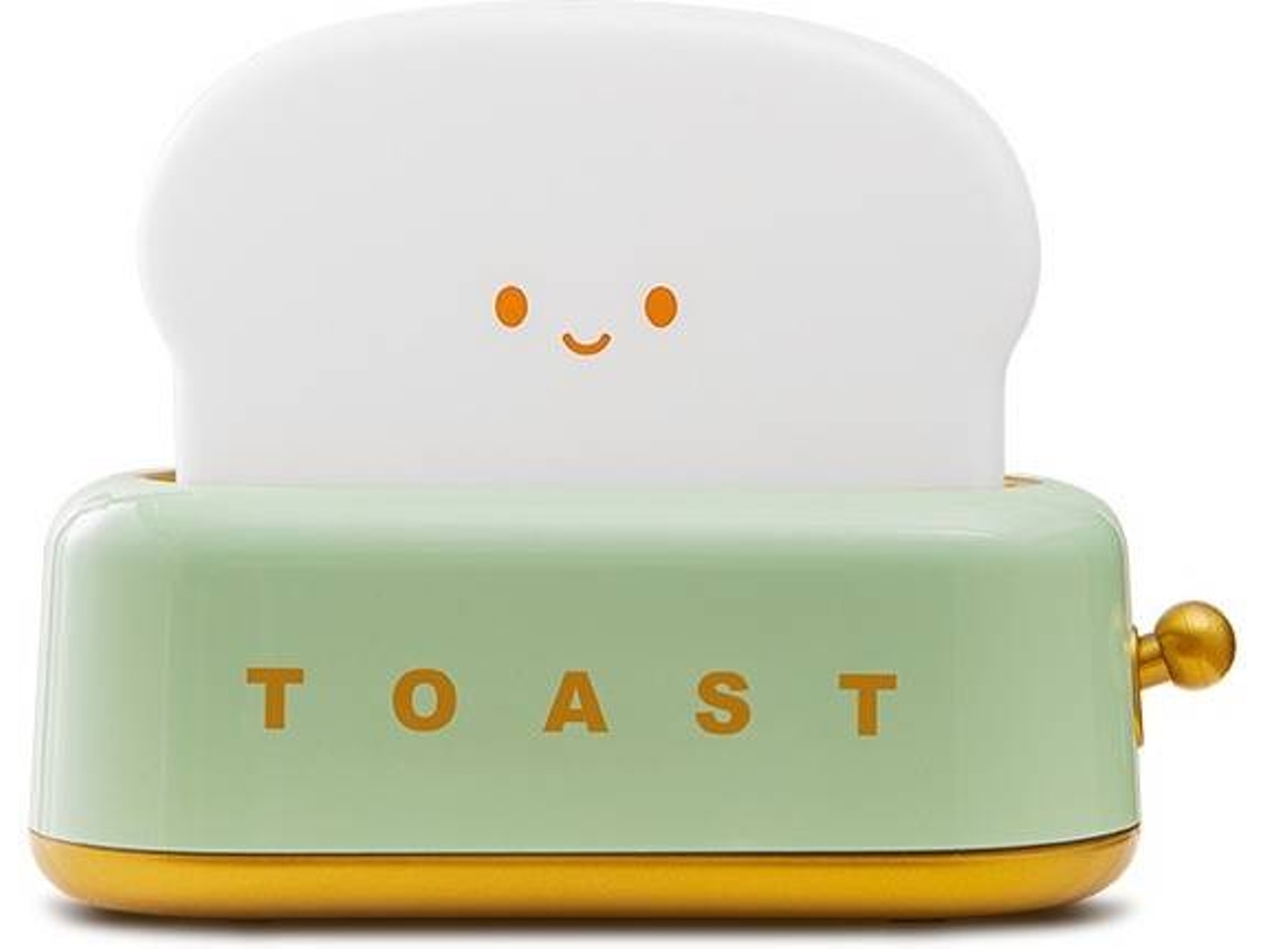 Lámpara de escritorio con forma de tostada, pequeña, luz de noche para niños, recargable, con cara sonriente (verde)