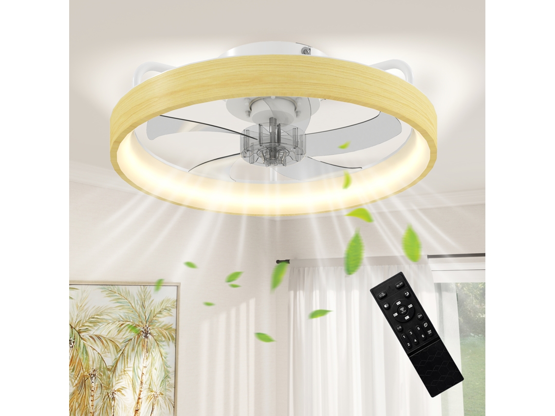 Ventilador de techo con luz LED, Ø49 cm, 7 aspas, 6 velocidades, brillo regulable, modo verano/invierno. ZENCORE SERVICES