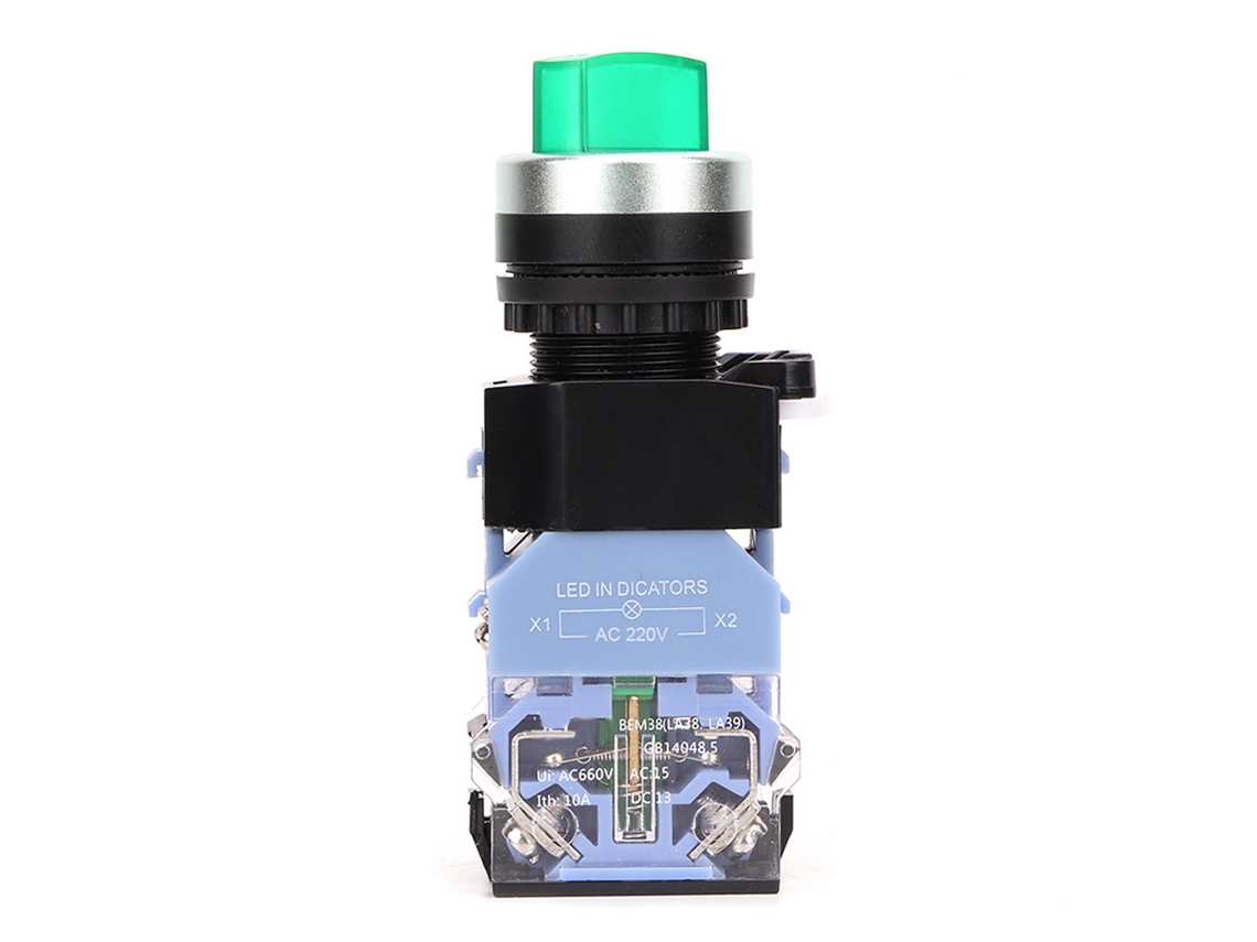 Omni-10 Pcs Interruptor De Perilla De Bloqueo Automático Bem38-11xd/21 22mm Con Luz Verde 220v La38 1no/1nc On-off