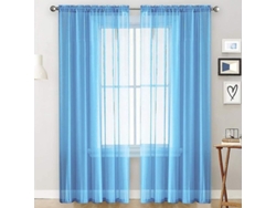 Rebe-cortinas Voile Con Volantes De Poliéster Transparentes Tela Lino 100x250 Cm Azul