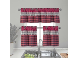 Rebe-cortinas De Cocina Lujo Valance Topper Moderno Translúcido Con Estampado De Rejilla Y Punto De Encaje En Poliéster 130cmx41cm Vino Rojo