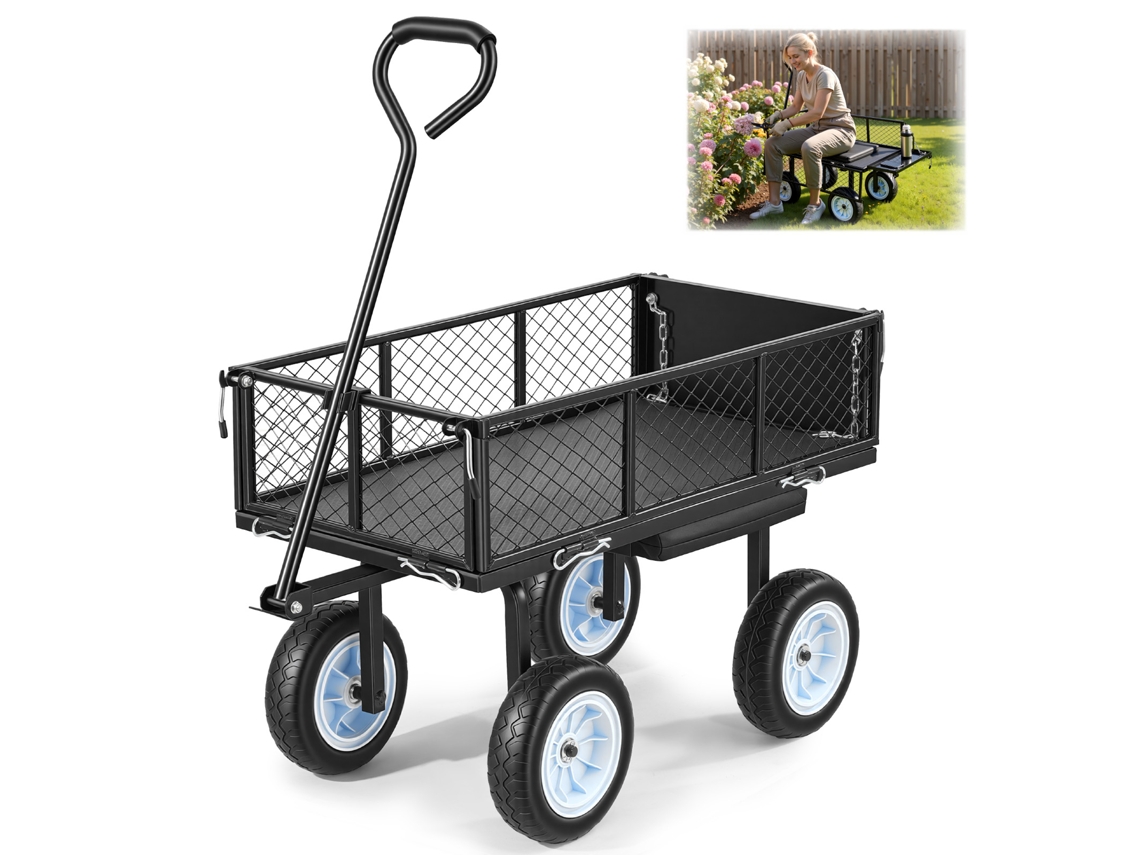 Carrito de jardín VEVOR, 408,2 kg, acero resistente con neumáticos, color rojo