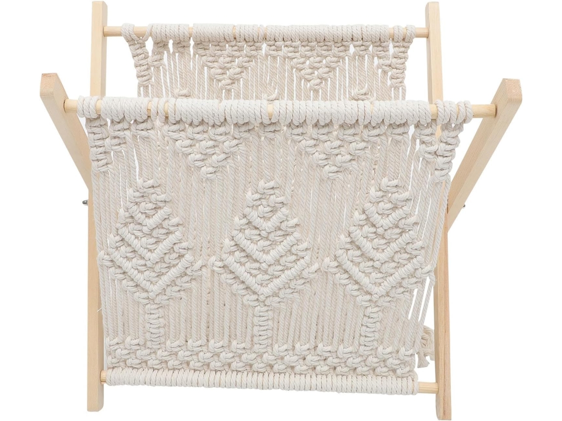 Soporte Periódicos Robusta Madera Hierro Tejido Cuerda Algodón Beige Decorativo Funcional Catálogos Documentos