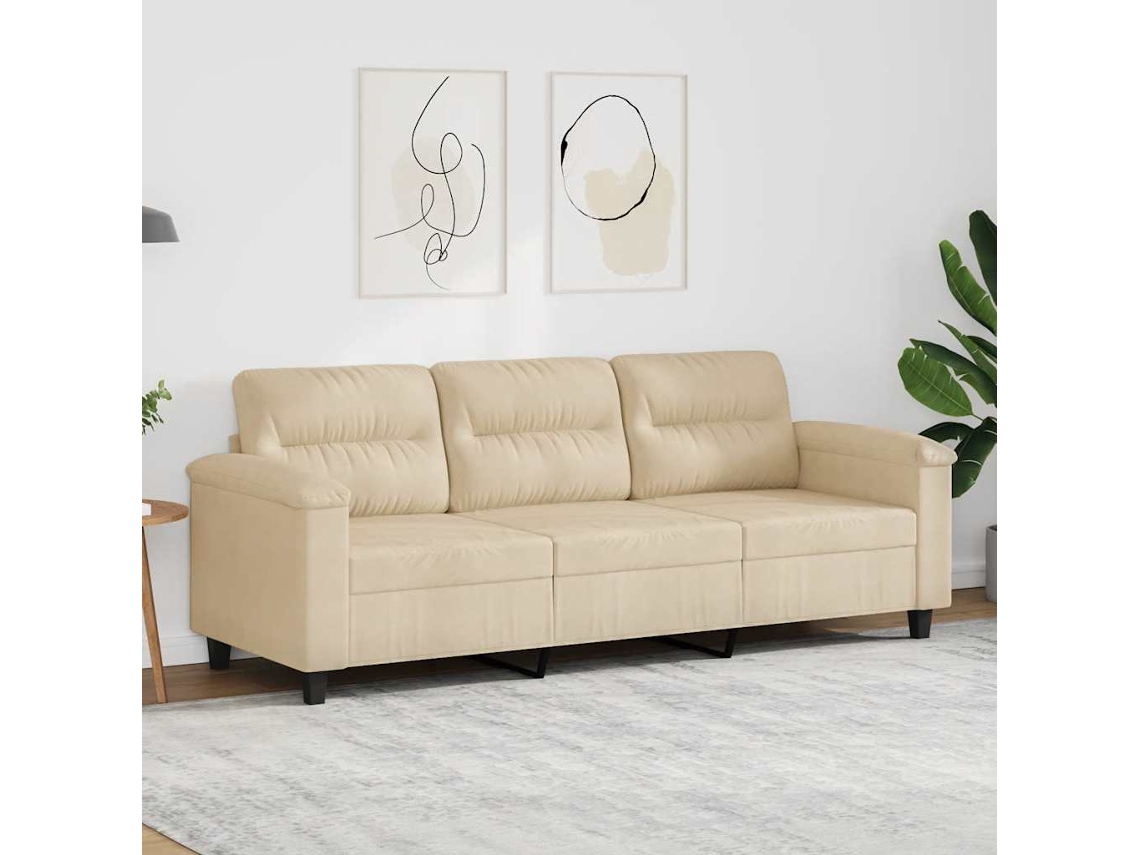 Sofá De 3 Plazas | Sofá De Salón | Sofá De Descanso De Tela De Microfibra Color Crema 180 Cm
