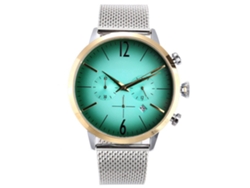 Reloj De Cuarzo Para Hombre Con Correa De Red Moda Dial Verde Y Correa Blanca