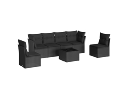 Conjunto de 7 sofás de jardín con cojines, mimbre, negro, MAISON EXCLUSIVE (7 piezas)