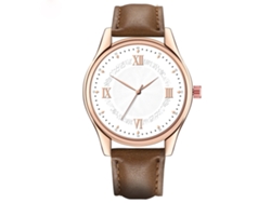 Reloj De Pulsera De Cuarzo Para Hombre Con Correa De Pu, Estilo Sencillo, Marrón Oscuro Y Blanco.