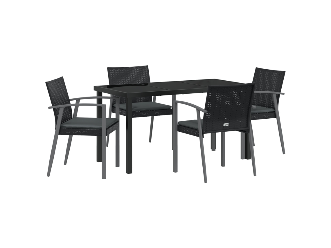 Conjunto de comedor de jardín VidaXL de 5 piezas con cojines en ratán negro