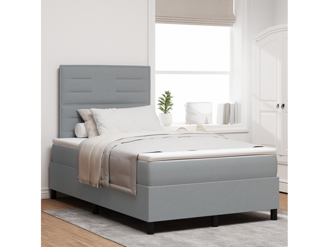 Cama Con Somier Y Colchón Con Luz Led En Gris Claro, 120 X 200 Cm, Marco De Tela