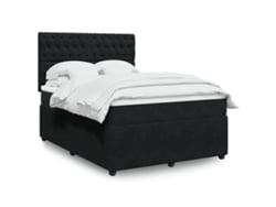 Cama Box Spring Con Colchón Terciopelo Negro 140x190 Cm